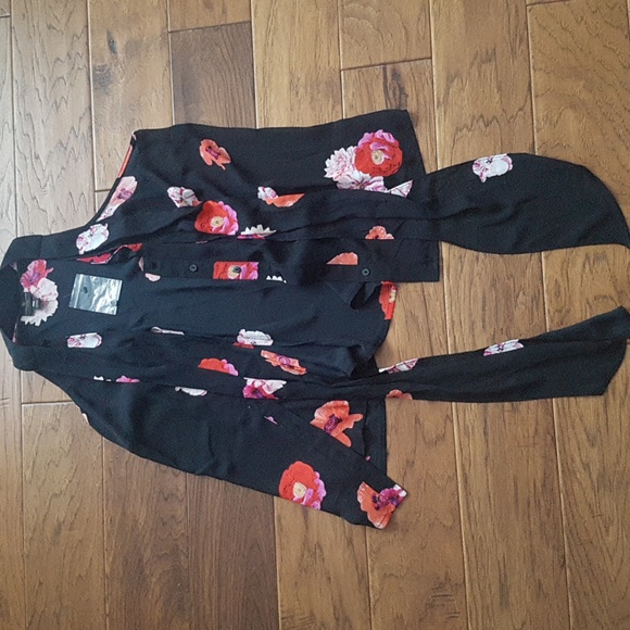 JC Penney Worthington Petite Sleeveless Floral Top Work Wear Neck Tie Size MP - Picture 9 of 11